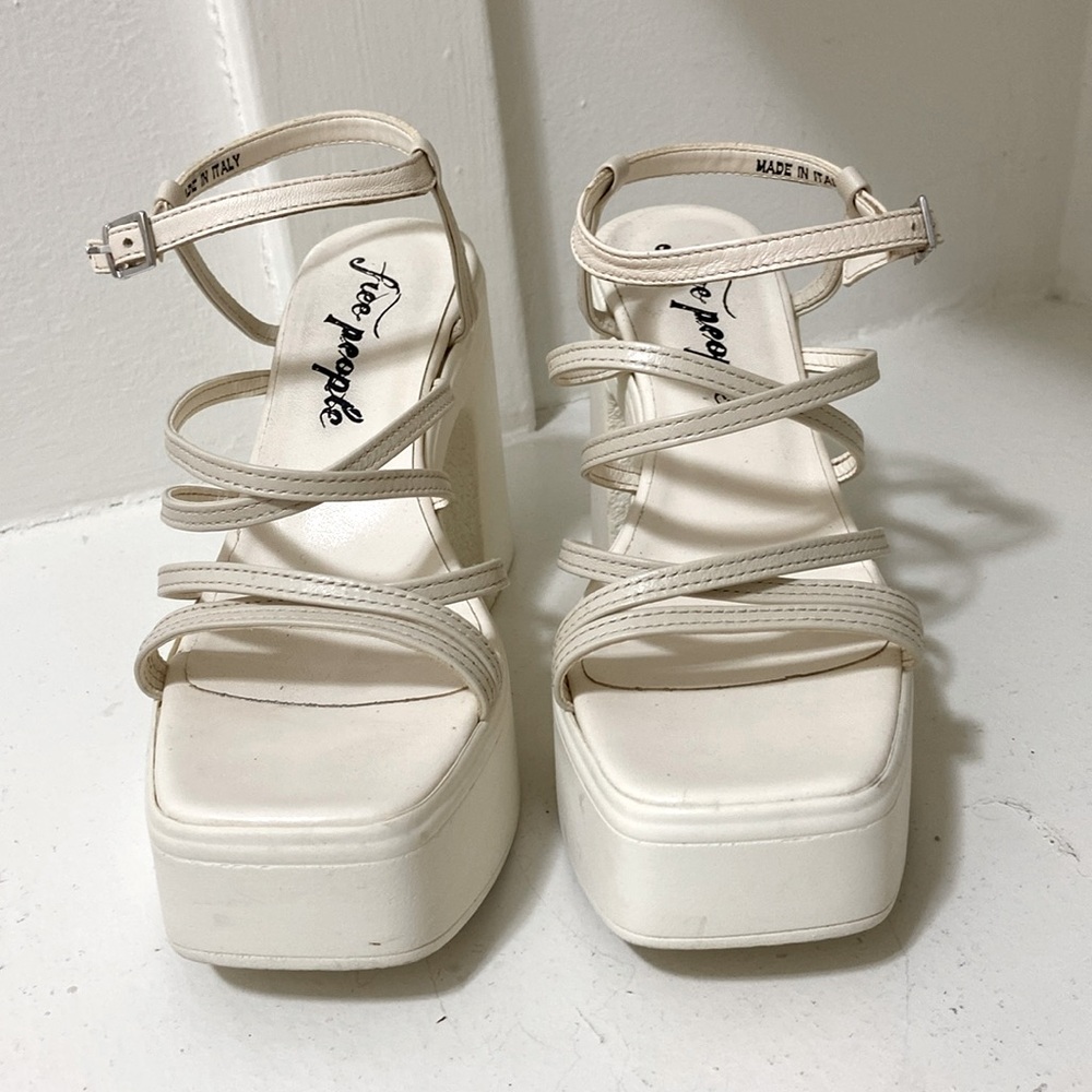 Free People Cream Strappy Platform Sandals